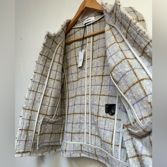 NWT Isabel Marant Etoile Lyra Grid Wool Jacket 34 One Button Roundneck Fitted - Picture 6 of 8